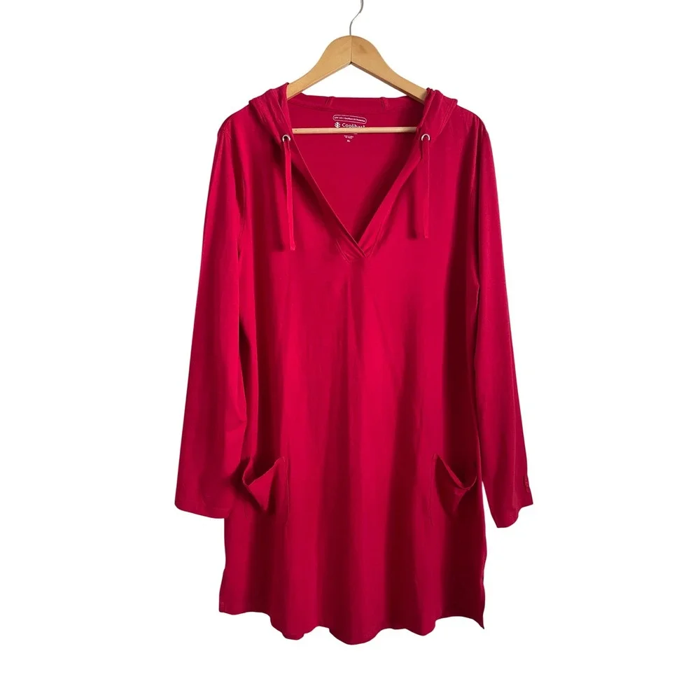 Coolibar Hooded Beach Swim Cover Up Dress UPF 50+ Sun Protection XL Coastal